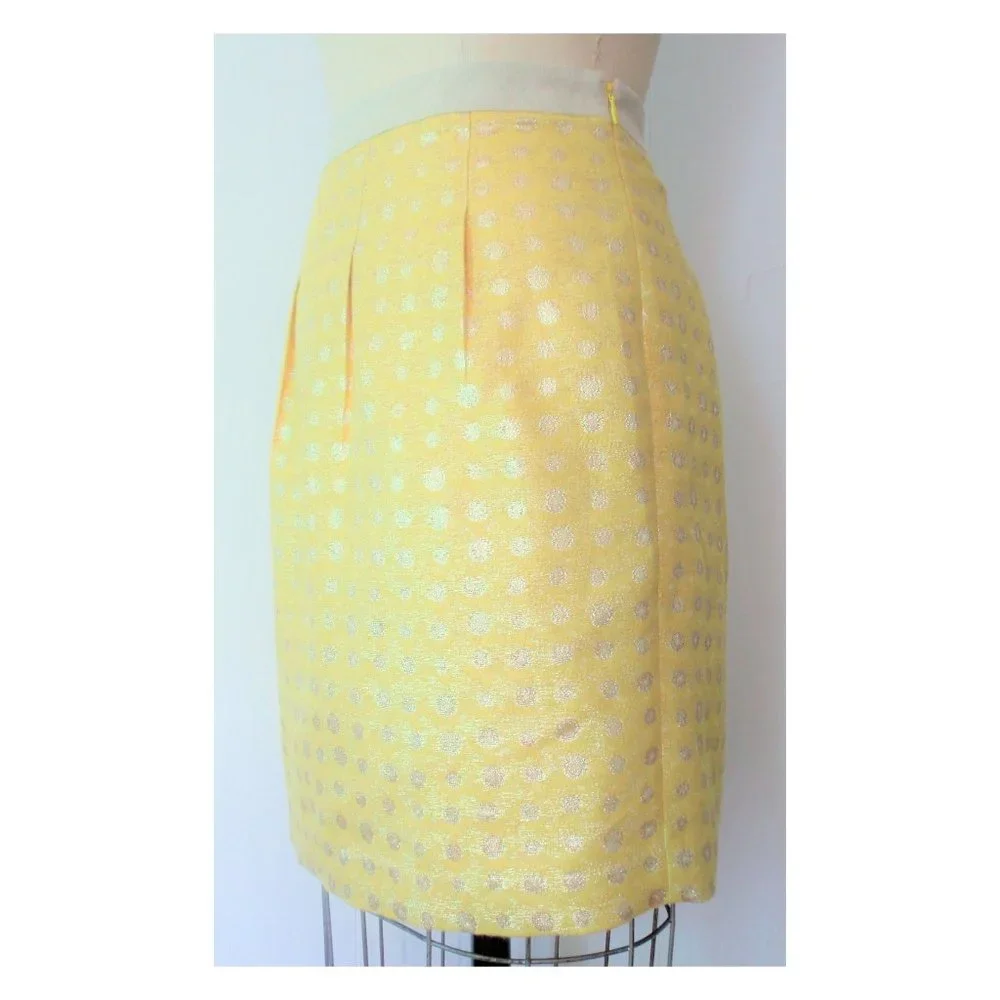 LOFT YELLOW GOLD POLKA DOT METALLIC SHIFT SKIRT 14 NWT